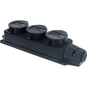 Трехместная розетка с заглушками каучук TDM 2Р+РЕ 16А 250В IP44 SQ0612-0008 (артикул 15499617) – фото 1