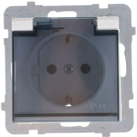 Розетка Ospel Sonata 1-ая с/з IP44, с крышкой, Schuko, без рамки, бежевый GPH-1RS/m/27/d (артикул 16257708) – фото 1