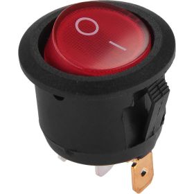 Клавишный круглый выключатель duwi MICRO красный с подсветкой 3 контакта, 250В, 3А, ВКЛ-ВЫКЛ тип 26849 9 (артикул 16655984) – фото 1