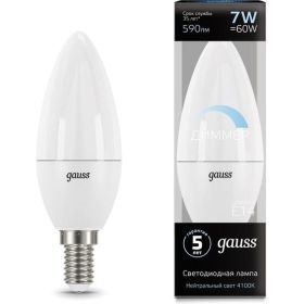 Лампа Gauss LED Свеча-dim E14 7W 590lm 4100К 103101207-D (артикул 15869212) – фото 1
