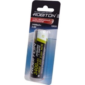 Аккумулятор с защитой ROBITON 3.4/Li18650 3400мАч (NCR18650B) BL1 13485 (артикул 15949025) – фото 1