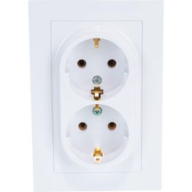 Розетка Schneider Electric 2-м ATLAS DESIGN с заземлением, 16А, в сборе, белая ATN000124 1240135 (артикул 15846287) – фото 1