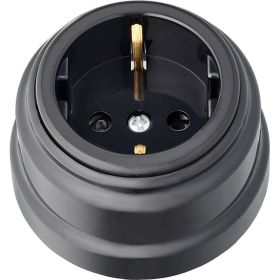 Розетка Bylectrica РА16-0206 1-местная с заз. контактом, со шторками 16А ОУ, серия РЕТРО, черный, РА16-0206 черный (артикул 17384304) – фото 1