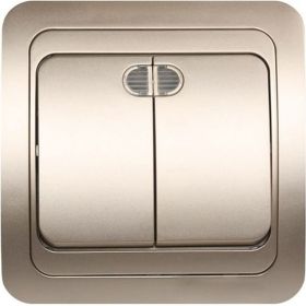 Выключатель Smartbuy 2-клавишный с индикатором 10А шампань Марс SBE-02c-10-SW2-1-c (артикул 16051905) – фото 1