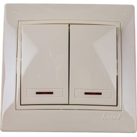 Двойной выключатель с подсветкой LEZARD MIRA крем со вставкой 701-0303-112 (артикул 16027807) – фото 1