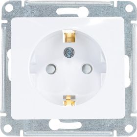 Механизм розетки Schneider Electric 1-м СП Glossa 16А защитные шторки, с заземлением, белый GSL000145 (артикул 15873962) – фото 1