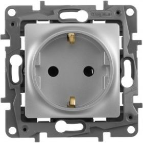 Механизм розетки Legrand 1-м СП Etika 2К+З 16 А с заземлением винтовые зажимы алюминий Leg 672421 (артикул 16119950) – фото 1