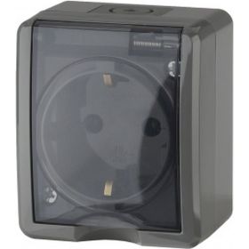 Розетка ЭРА Эксперт 11-2401-03 2P+E IP54, 16АХ-250В, ОУ, серый Б0020713 (артикул 15747399) – фото 1