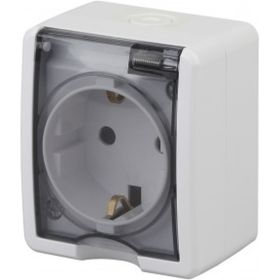 Розетка ЭРА Эксперт 11-2401-01 2P+E IP54, 16АХ-250В, ОУ, белый Б0020712 (артикул 15747398) – фото 1