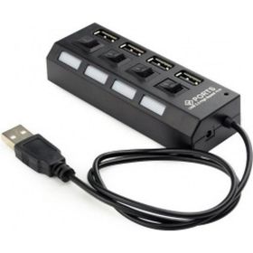 Концентратор Gembird USB 2.0 с подсветкой и выключателем, 4 порта, блистер UHB-U2P4-02 (артикул 16059674) – фото 1