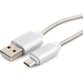 Кабель USB Cablexpert USB 2.0 AM/microB, серия Gold, длина 1м, блистер, серебро CC-G-mUSB02S-1M (артикул 16205279) – фото 1