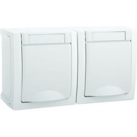 Блок розетка Panasonic 2гн с/з с крышкой горизонтальный белый IP54 PACIFIC Pan WPTC4800-2WH-RES (артикул 16154488) – фото 1