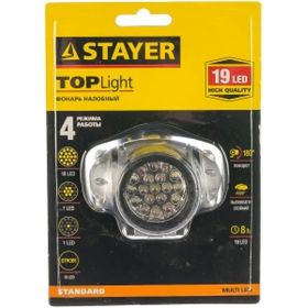 Налобный светодиодный фонарь 19LED, 4 режима, 3ААА STAYER STANDARD 56570 (артикул 15537075) – фото 1