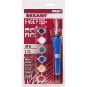 Набор: паяльник-выжигатель, 6 насадок + краски 220В 30Вт REXANT 12-0186 (артикул 15549494) – фото 1