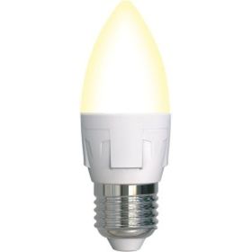 Лампа Uniel LED-C37, 7W/3000K/E27/FR/DIM, PLP01WH, светодиодная, диммируемая, форма свеча UL-00004297 (артикул 16274777) – фото 1