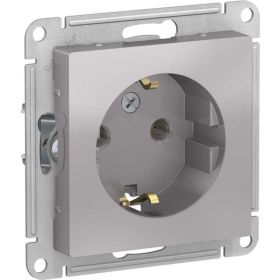 Механизм розетки Schneider Electric 1-м СП ATLAS DESIGN с заземлением, 16А, алюминий ATN000343 1240240 (артикул 15846236) – фото 1
