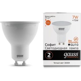 Лампа Gauss LED Elementary MR16 GU10 7W 530lm 3000К 13617 (артикул 15869336) – фото 1