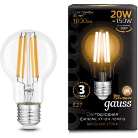 Лампа GAUSS Filament А60 20W 1800lm 2700К Е27 LED 1/10/40 102902120 (артикул 16856407) – фото 1