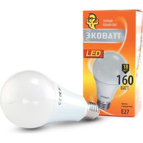 Светодиодная лампа ECOWATT A60 230В 18W 3000K E27 теплый белый свет груша 4606400206132 (артикул 15695319) – фото 1