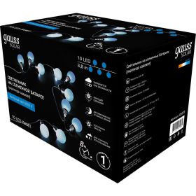 Садовая гирлянда на солнечной батарее Gauss Solar, 10 LED ламп, большие шары, белый свет GS033 (артикул 19502430) – фото 1