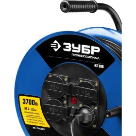 Удлинитель на катушке ЗУБР "КГ 315", 50 м, 3700 Вт, 4 гнезда, IP44, КГ 3х1,5 кв мм, 55080-50 (артикул 15890582) – фото 1