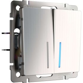 Двухклавишный выключатель WERKEL W1120102 с подсветкой глянцевый никель a051094 (артикул 23180199) – фото 1