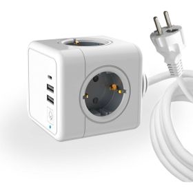 Удлинитель ROCKETSOCKET Cube Extended 4 Euro 16A, 3 USB 2A+C с блоком 5В/3.0А, кабель 1,5 м цвет серый GNS1405 (артикул 24499551) – фото 1