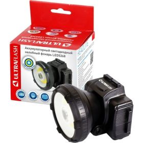 Налобный аккумуляторный фонарь Ultraflash LED5368 220В черный 1 Ватт LED+1,5Ватт COB, 2 режима 14452 (артикул 20226028) – фото 1