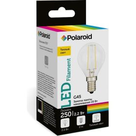 Светодиодная лампа Polaroid 220V FIL G45 2,2W 3000K E14 250lm PL-G45F2143 (артикул 16222976) – фото 1