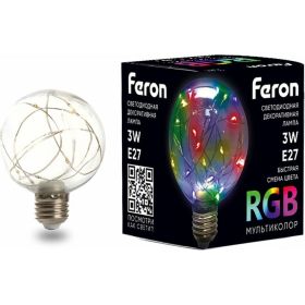 Светодиодная лампа FERON LB-381, G80, 3W 175-265V E27 RGB, 250Lm, угол рассеивания 220 41676 (артикул 18840708) – фото 1