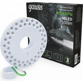 Кемпинговый фонарь Gauss модель GFL004 48LED 500lm 3xAA белый магнит и карабин LED 1/12/72 GF004 (артикул 18343015) – фото 1