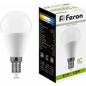 Светодиодная лампа FERON LB-950, G45 шар малый, 13W 230V E14 4000К, 1105Lm 38102 (артикул 18840372) – фото 1