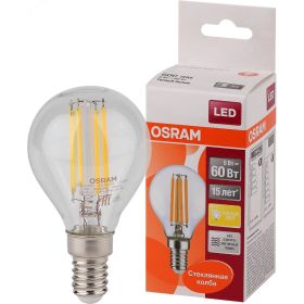 Светодиодная лампа OSRAM LED STAR, P, шар, 5Вт, E14, 600 Лм, 2700 К, теплый белый свет 4058075212459 (артикул 18634639) – фото 1