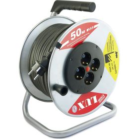 Силовой удлинитель на металлической катушке LUX К4-Е-50 50м 4 розетки с з/к 44150 4606400419457 (артикул 15503442) – фото 1