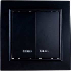 2-клавишный выключатель STEKKER c индикатором, PSW10-9002-03, 250V, 10А, серия Эрна, черный 39471 (артикул 19653864) – фото 1