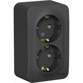 Двойная розетка Schneider Electric BLANCA О/У с заземлением, без шторок, АНТРАЦИТ BLNRA010216 (артикул 16313729) – фото 1