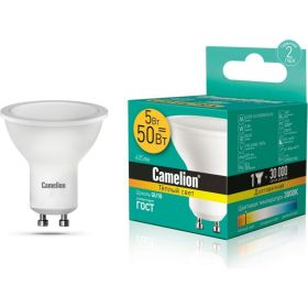 Светодиодная лампа Camelion, LED5-GU10 830, GU10, 5Вт, 220В 10956 (артикул 15279117) – фото 1