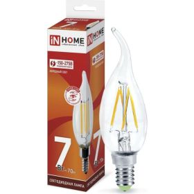 Светодиодная лампа IN HOME LED-СВЕЧА НА ВЕТРУ-deco 7Вт 230В Е14 6500К 630Лм прозрачная 4690612034997 (артикул 18508363) – фото 1