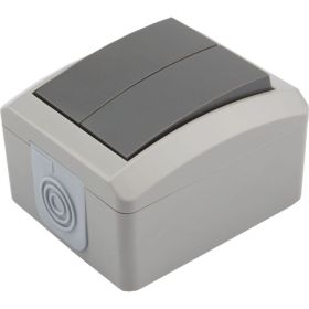 Двухклавишный накладной выключатель KRANZ IP54 серый KR-78-0609 (артикул 18107311) – фото 1