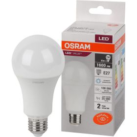 Светодиодная лампа OSRAM LED, Value, A, E27, 1600Лм, 20Вт, замена 150Вт, 6500К, холодный белый свет 4058075579378 (артикул 18134743) – фото 1