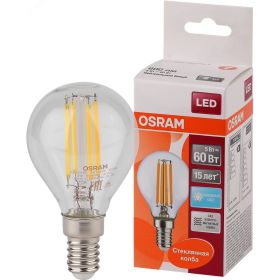 Светодиодная лампа OSRAM LED STAR, P, шар, 5Вт, E14, 600 Лм, 4000 К, нейтральный белый свет 4058075212480 (артикул 18134773) – фото 1