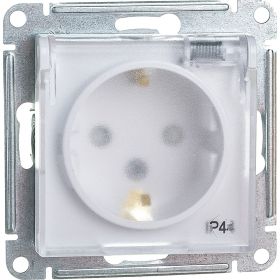 Механизм розетки Schneider Electric 1-м СП ATLAS DESIGN AQUA 16А, IP44, белый 1240175 (артикул 15846225) – фото 1