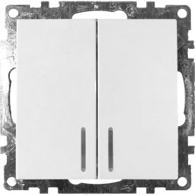 2-клавишный выключатель STEKKER с индикатором механизм, GLS10-7102-01, 10А, Катрин, белый 39301 (артикул 19654638) – фото 1