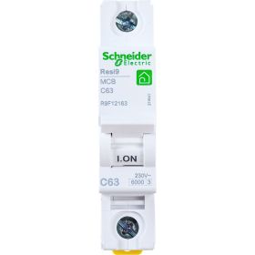 Автоматический выключатель Schneider Electric RESI9 АВ С 63А 1P 6000A R9F12163 (артикул 18321655) – фото 1