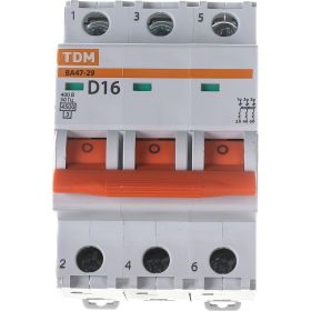 Автоматический выключатель TDM ВА47-29 3Р 16А 4.5кА D SQ0206-0173 (артикул 15498677) – фото 1