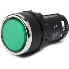 Нажимная кнопка Emas моноблочная, зелёная, 22 мм, IP 40, 1НО+1НО MB101DY (артикул 16882327) – фото 1