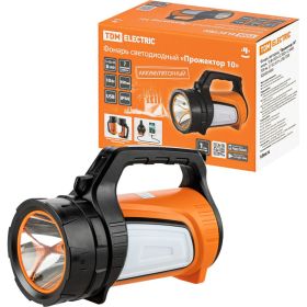 Светодиодный аккумуляторный фонарь TDM ""Прожектор 10"", 10 Вт LED+12 SMD+12 SMD, 350 лм, 3,7 В 2,4 Ач, USB, SQ0350-0003 (артикул 25678557) – фото 1