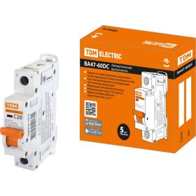 Автоматический выключатель TDM ВА47-60DC 1P 20А 6кА характеристика С SQ0223-1012 (артикул 20751057) – фото 1