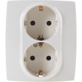 Розетка ЭРА 12-2104-02 2X2P+E Schuko со шторками, 16АХ-250В, слоновая кость Б0014700 (артикул 15747410) – фото 1