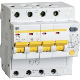 Автоматический дифференциальный выключатель тока IEK 4п 7.5мод. C 50A 30mA тип AC 4.5kA АД-14 ИЭК MAD10-4-050-C-030 (артикул 15164945) – фото 1